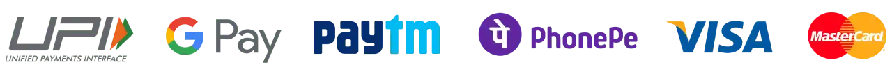 Payment methods accepted - UPI, Paytm, Google Pay, Debit Card, Credit Card, Net Banking